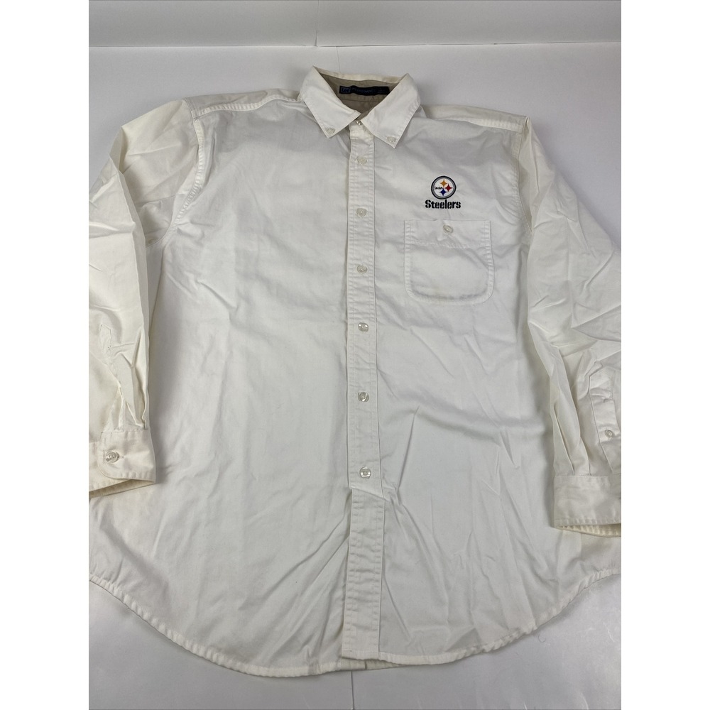 vintage pittsburgh steelers Shirt White Pocketed Button Down Size Large